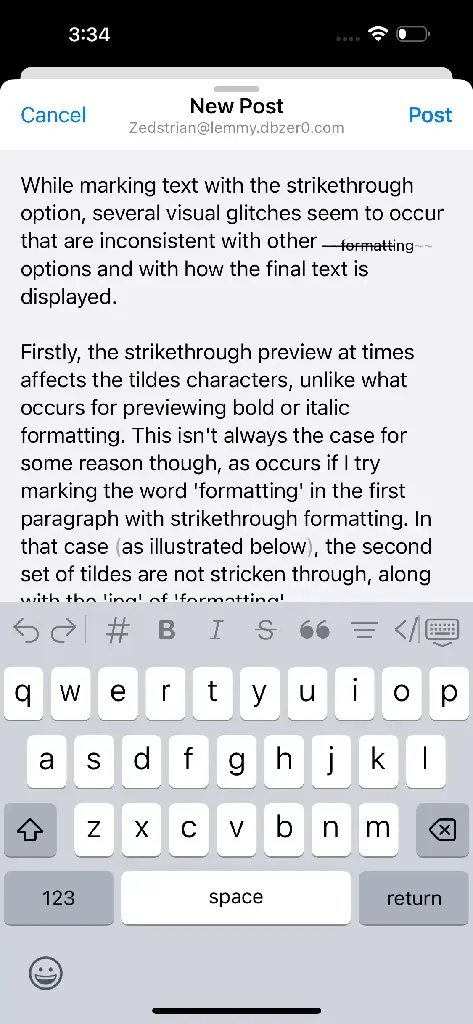 Strikethrough/Subscript Glitched Formatting Example 1
