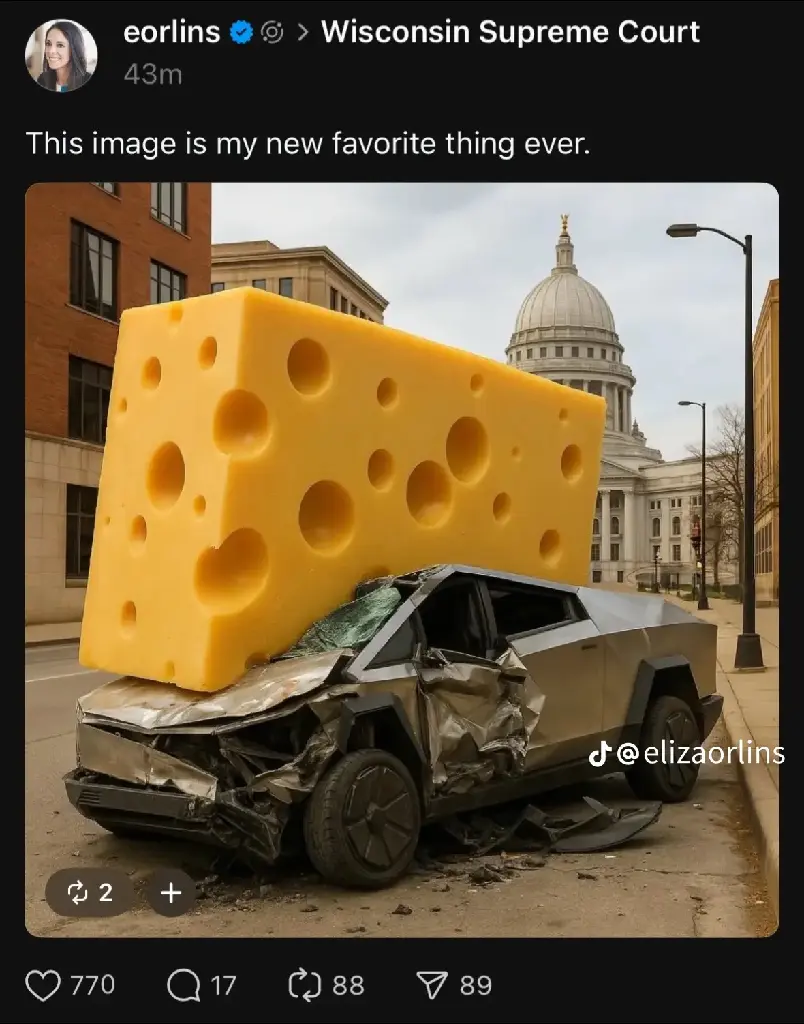 Elon Musk Cybertruck destroyed by giant wedge of cheese