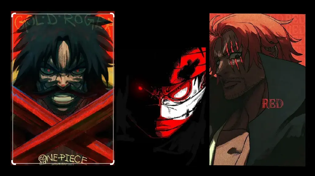 Roger; Luffy; Shanks stating all into the camera