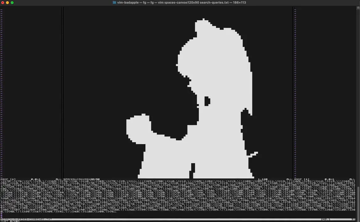 Bad Apple but it's 6,500 regexes that I search for in vim · eieio.games