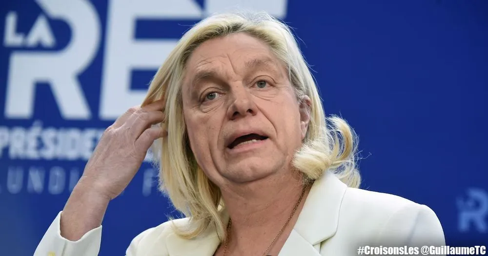 Une photo de Marine Le Pen et ses cheveux mais avec la face de Victor Orban