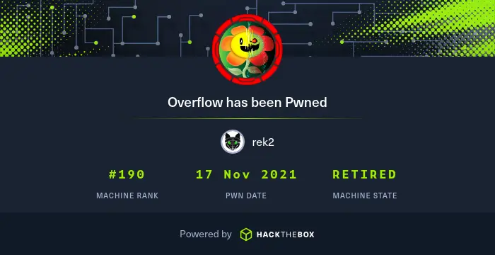 Owned Overflow from Hack The Box!