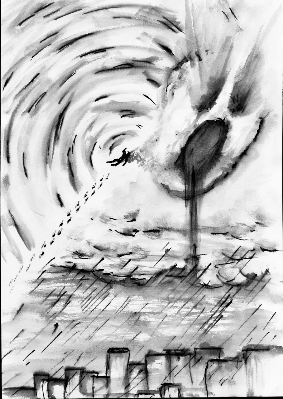 a person dying in the snow and seeping rage back into the world as rain