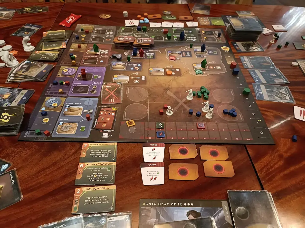 A game of Dune Imperium: Uprising - Bloodlines in progress.