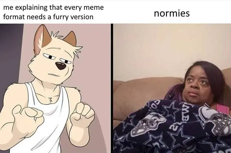 "Furry explaining to a Normie" version of the "Me Explaining to my Mom" meme