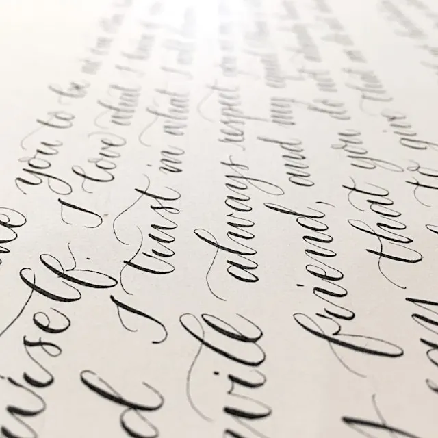 caligraphic text in foreshorteded image