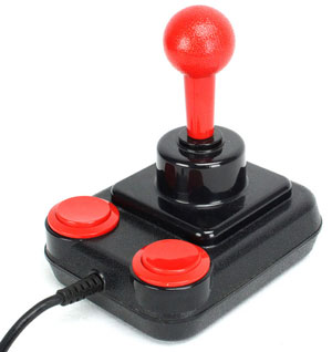 Competition Pro retro joystick with a black base,  red handle and two red buttons