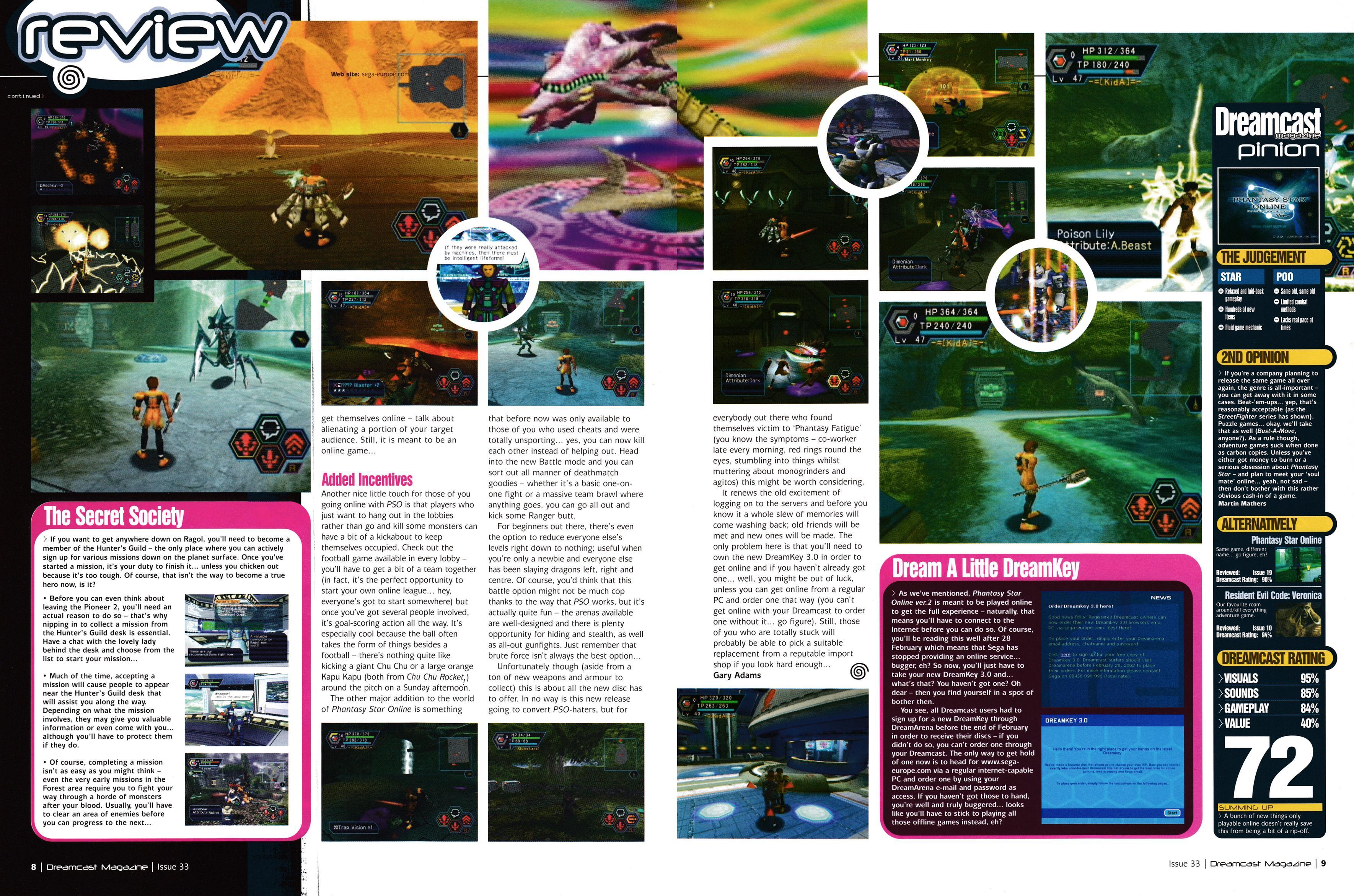 Review for Phantasy Star Online Ver.2 on Dreamcast.
Taken from Dreamcast Magazine 33 - March 2002 (UK)

score: 72%