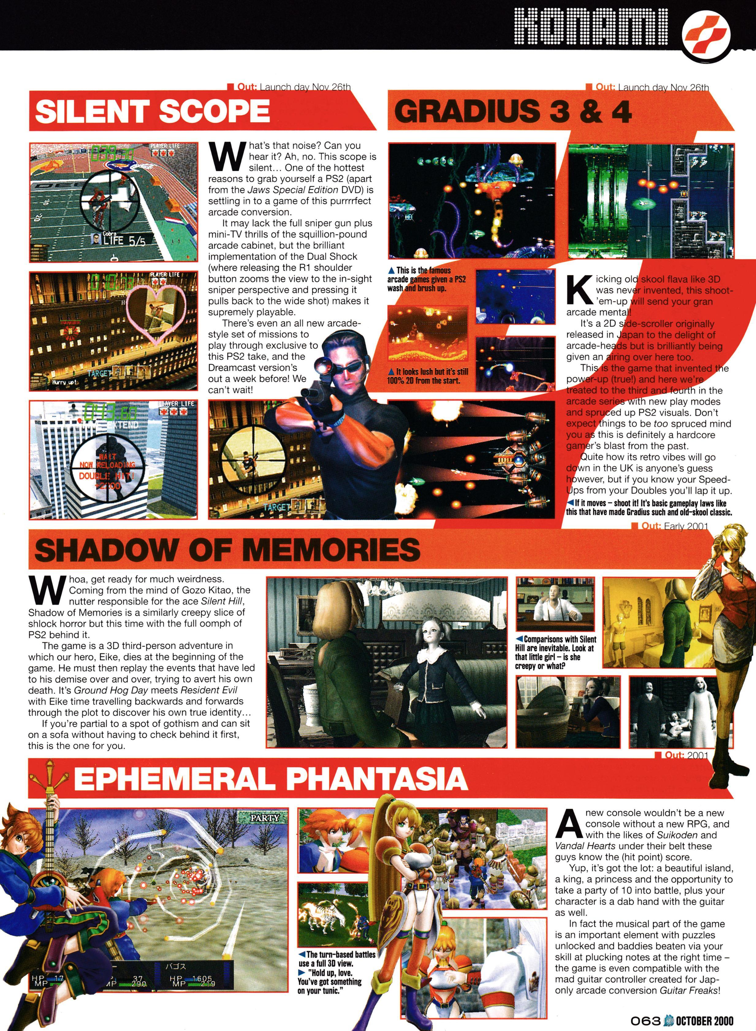 Feature titled: Konami Hits PlayStation 2.
Taken from GamesMaster 99 - October 2000 (UK) 