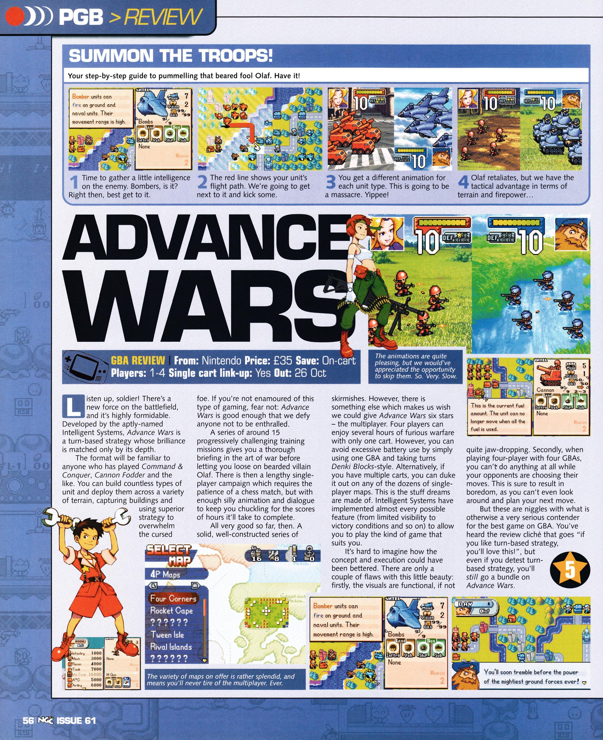 Review for Advanced Wars on Game Boy Advance.
Taken from NGC Magazine 61 - December 2001 (UK)

score: 5/5