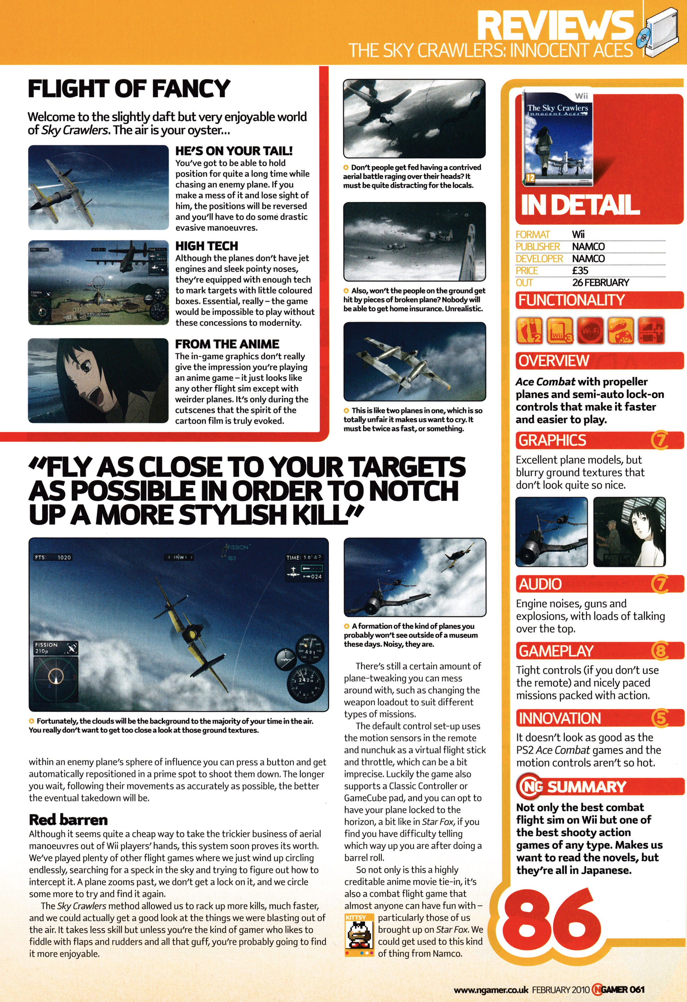 Review for The Sky Crawlers: Innocent Aces on Wii from NGamer 46 - February 2010 (UK)

score: 86%