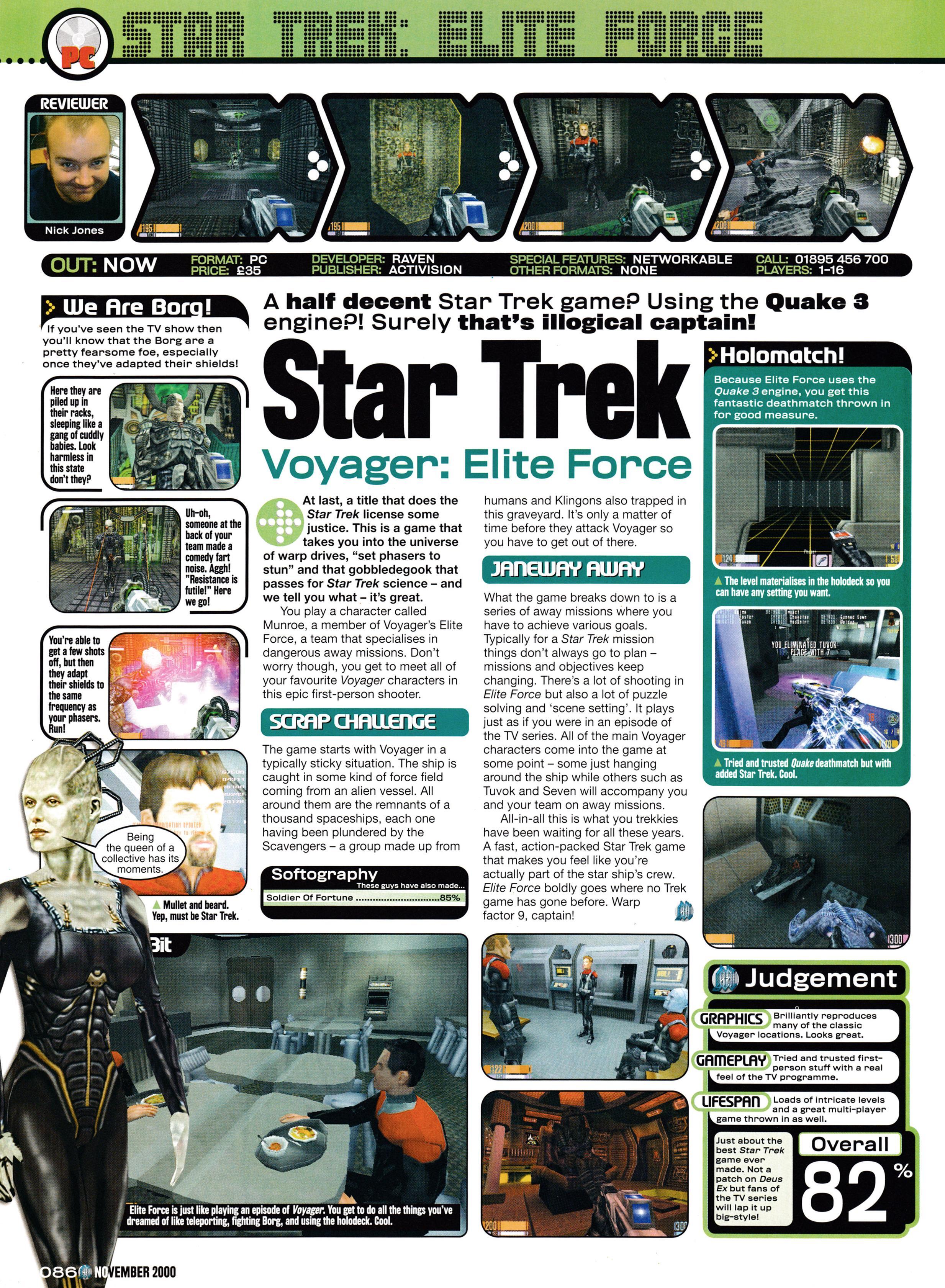 Review for Star Trek Voyager: Elite Force on PC.
Taken from GamesMaster 100 - November 2000 (UK)

score: 82%