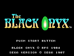 The title screen of the Sega SG-1000 version of The Black Onyx, with a pixel version of the logo prominently displayed